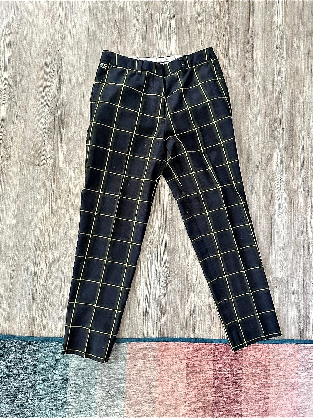 Lacoste Checkered Straight Leg Pants in Blue & Yellow Size 36 Like